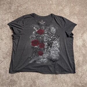 GREY MXM Y2K STYLE ROSE TEE